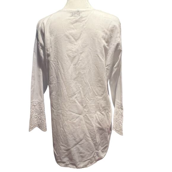 JAYSHREE DALAL Hand Embroidered Tunic Top White Women's Size Medium Boho Beachy - Picture 4 of 14